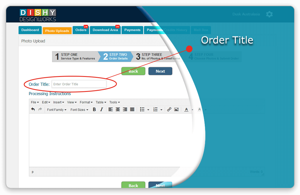Step 2: Enter order title